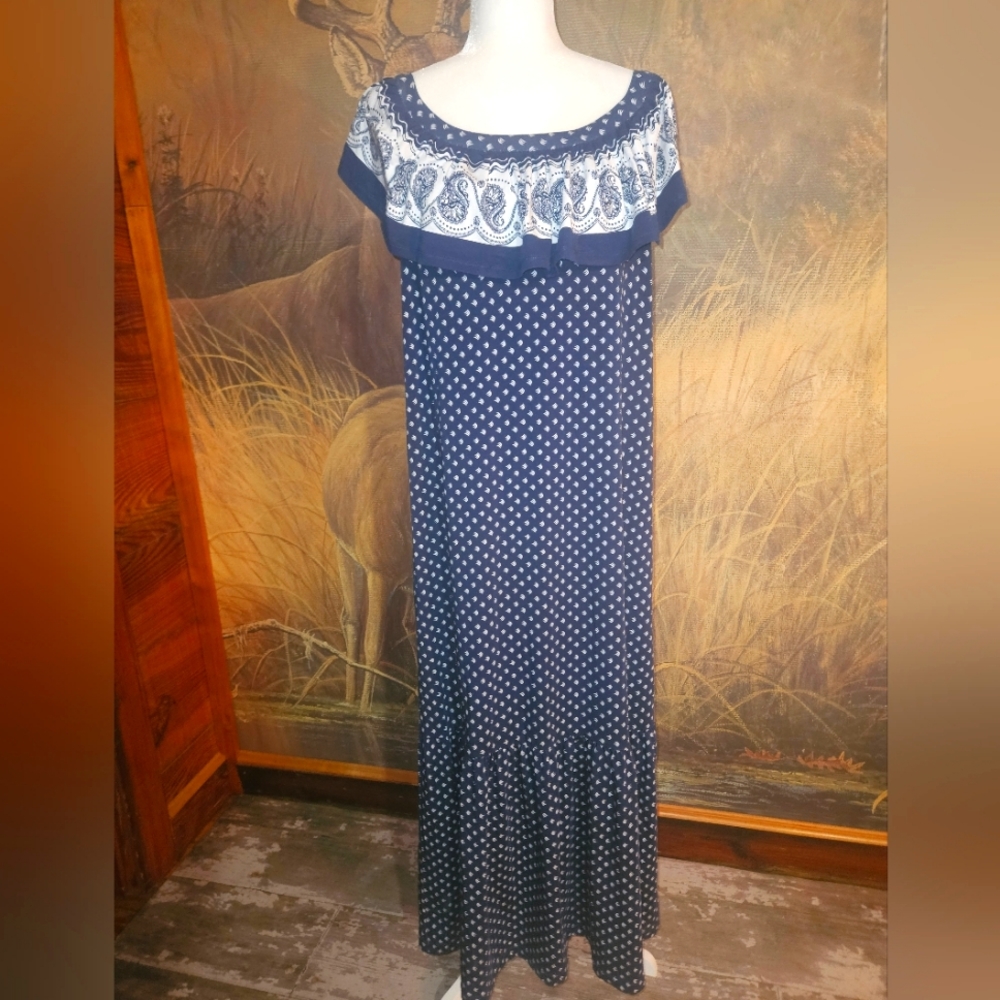 Lands'End Ruffled Maxi Long Dress M P